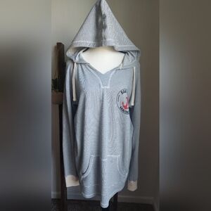 Striped Hooded Pullover Sweatshirt with Anchor Graphic - Blue/White